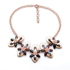 Goldtone Black Blue Statement Bib Necklace